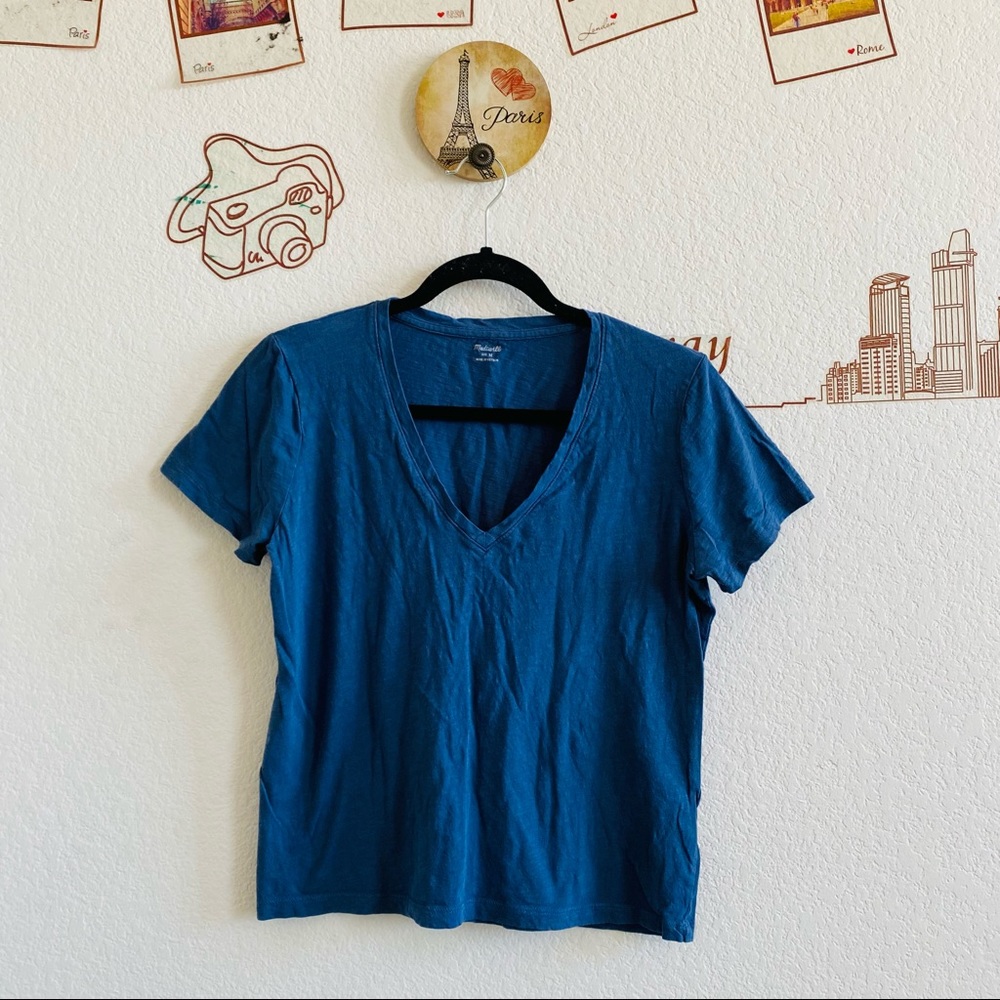 Madewell Blue Short Sleeve V-Neck Top Medium